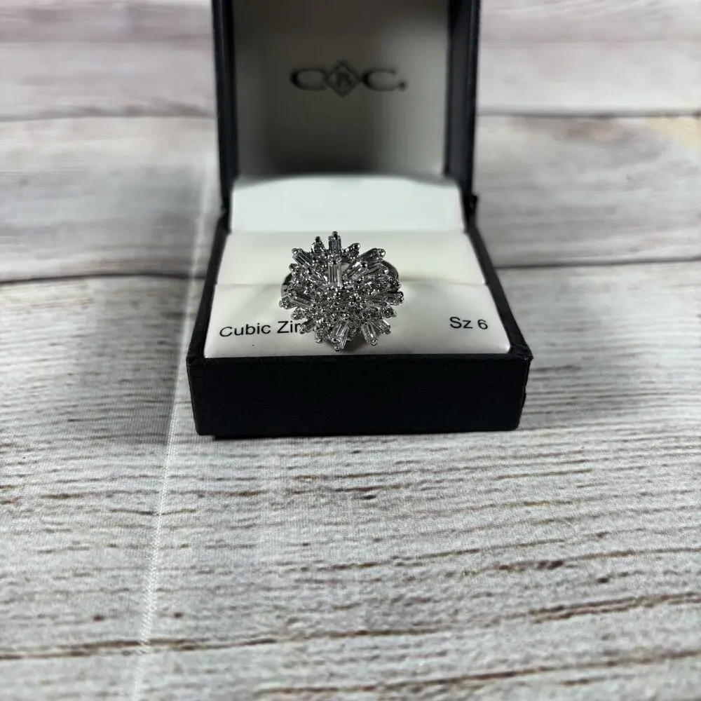 CBC Cubic Zirconia Brilliant Cut Fashion Ring Size 6 Floral Cluster Design